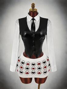 Amplova Ultra Low Waist Women's Knitted Heart Poker Card Crochet Mini Skirt - White - View 2