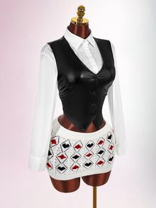 Amplova Ultra Low Waist Women's Knitted Heart Poker Card Crochet Mini Skirt - White - View 5