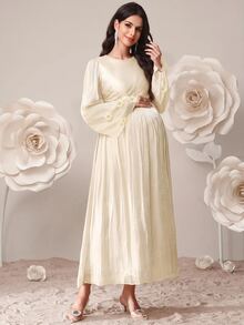 SHEIN Elegant Maternity Dress With 3D Floral Decoration And Pleated Design Fall - Apricot - View 6