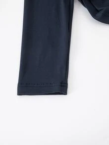 SHEIN 青少年女孩拼色領長袖休閒學院風騎士印花T恤，秋季返校上衣，海軍藍與白色 - 藏蓝色 - 查看 6