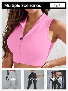 SHEIN Sovereign Charm 纯色无缝高弹力短款运动背心 - 粉色 - 查看 5