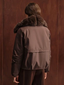 Anewsta Women's Solid Color Long Sleeve Casual Fur Collar Parka Winter Jacket - Coffee Brown - View 2
