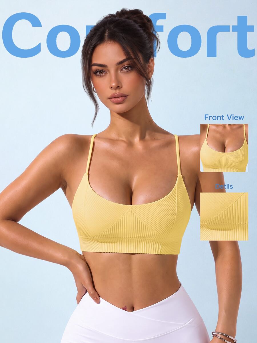SHEIN Sovereign Charm Women's Solid Color Seamless Breathable Sports Camisole - Yellow - View 1