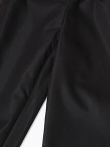 SHEIN 8-12歲女孩休閒豹紋條紋蝴蝶結直筒長褲，四季皆宜 - 黑色 - 查看 4