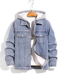 SHEIN Teen Boy Y2k Simple And Comfortable Fleece-Lined Denim Jackets And Autumn Coats For Black To School - Blue - View 5
