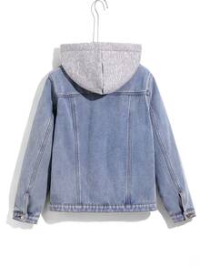SHEIN Teen Boy Y2k Simple And Comfortable Fleece-Lined Denim Jackets And Autumn Coats For Black To School - Blue - View 4
