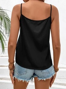 Breezaya Glitter Panel V-Neck Camisole Tank Top For Summer - Black - View 2
