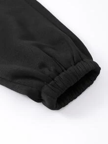 INAWLY Slogan Graphic Drawstring Thermal Lined Hoodie & Sweatpants - Black - View 4