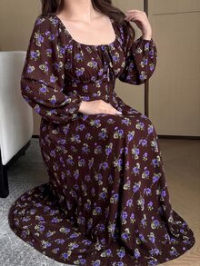 Vibekara 大尺碼女款全花卉印花長袖優雅可愛公主風洋裝 - 彩色 - 查看 1