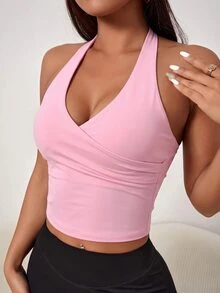 SHEIN Sovereign Charm Women's Baby Pink Sports Bra With Removable Padding Side Ruched Design Suitable For Yoga Running Cycling Fitness Modest Athleisure Gym Summer - Multicolor - View 5