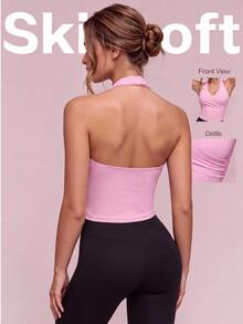 SHEIN Sovereign Charm Women's Baby Pink Sports Bra With Removable Padding Side Ruched Design Suitable For Yoga Running Cycling Fitness Modest Athleisure Gym Summer - Multicolor - View 1