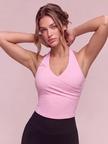 SHEIN Sovereign Charm Women's Baby Pink Sports Bra With Removable Padding Side Ruched Design Suitable For Yoga Running Cycling Fitness Modest Athleisure Gym Summer - Multicolor - View 2