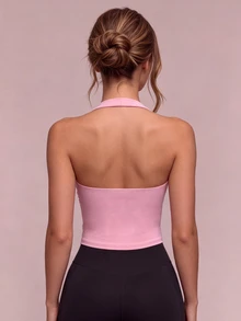 SHEIN Sovereign Charm Women's Baby Pink Sports Bra With Removable Padding Side Ruched Design Suitable For Yoga Running Cycling Fitness Modest Athleisure Gym Summer - Multicolor - View 4