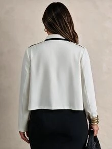 Elegantrix Jaket Gaya Cina Terbaru 2026 Ukuran Plus Wanita dengan Detail Kontras Warna Tenun, Pita, dan Kancing Katak, Cocok untuk Gaya Jalanan Kasual Sehari-hari dan Perjalanan Musim Gugur. - Aprikot - View 6