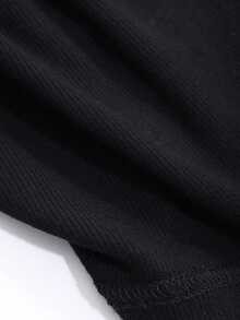 DAZY Camiseta sin mangas de cuello redondo acanalada y cálida para hombre - Negro - Ver 7
