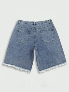 Manfinity EMRG American Style Patchwork Washed Blue Denim Shorts Men Street Fashion Loose Wide Leg Shorts - Light Wash - View 5