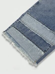 Manfinity EMRG American Style Patchwork Washed Blue Denim Shorts Men Street Fashion Loose Wide Leg Shorts - Light Wash - View 7