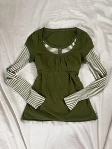 IslaSuriya Women's Patchwork Striped Long Sleeve 2 In 1 Casual Top - Multicolor - View 1