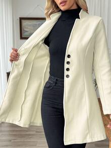 SHEIN Clasi Women's Casual Vacation Stand Collar Woolen Slim Jacket Fall Winter Cloth For Women - White - View 5