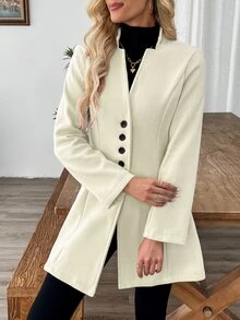 SHEIN Clasi Women's Casual Vacation Stand Collar Woolen Slim Jacket Fall Winter Cloth For Women - White - View 8