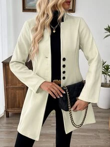 SHEIN Clasi Women's Casual Vacation Stand Collar Woolen Slim Jacket Fall Winter Cloth For Women - White - View 7
