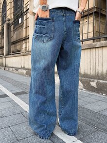Manfinity EMRG Men's Casual Everyday Washed Slant Pocket Loose Fit Jeans - Medium Wash - View 2