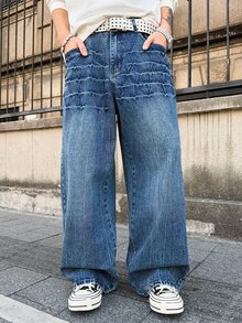 Manfinity EMRG Men's Casual Everyday Washed Slant Pocket Loose Fit Jeans - Medium Wash - View 8