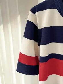 Franclia 女款春夏優雅休閒極簡時尚通勤百搭設計可拆卸圍巾蝴蝶結灰色短袖標準肩圓領修身顯瘦大碼套頭針織衫 - 彩色 - 查看 6