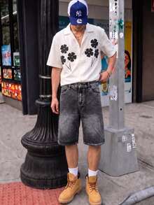 Manfinity EMRG American Hip-Hop Streetwear Bag-In-Bag Design Unisex Denim Shorts Going Out Gray Summer - Black - View 7