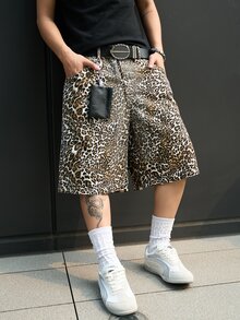 Manfinity EMRG Men's Casual Street Style Leopard Print Distressed Denim Shorts - Multicolor - View 6