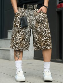 Manfinity EMRG Men's Casual Street Style Leopard Print Distressed Denim Shorts - Multicolor - View 3