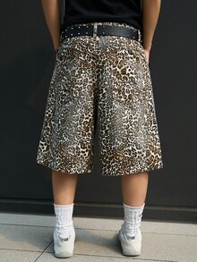 Manfinity EMRG Men's Casual Street Style Leopard Print Distressed Denim Shorts - Multicolor - View 2