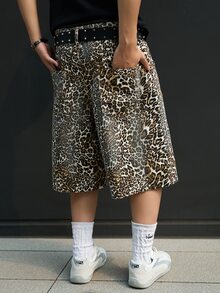 Manfinity EMRG Men's Casual Street Style Leopard Print Distressed Denim Shorts - Multicolor - View 8