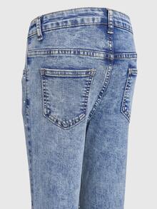 SHEIN ChillGRL Tween Girls' Retro High Waist Light Blue Flare Jeans,Rhinestone Bling Diamond Denim Pants For School,Back-To-School,Autumn Streetwear Y2K Design - Dark Wash - View 7