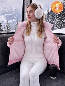SHEIN 兒童青少年女孩極簡舒適大版短版立領加厚保暖冬外套，粉色，適合戶外與學校穿著 - 淺粉色 - 查看 5