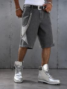 Manfinity EMRG Men's Casual Distressed Dark Grey Denim Shorts - Dark Grey - View 1