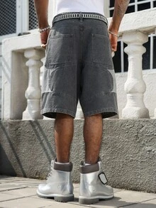 Manfinity EMRG Men's Casual Distressed Dark Grey Denim Shorts - Dark Grey - View 8