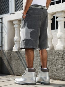 Manfinity EMRG Men's Casual Distressed Dark Grey Denim Shorts - Dark Grey - View 4