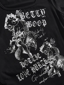 Betty Boop | ROMWE Plus Size T-Shirts - Black - View 2