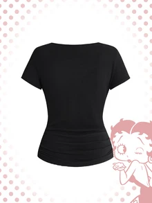 Betty Boop | ROMWE Plus Size T-Shirts - Black - View 3