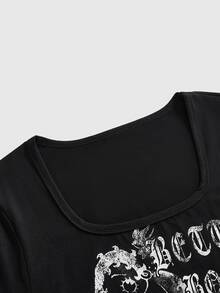 Betty Boop | ROMWE Plus Size T-Shirts - Black - View 4
