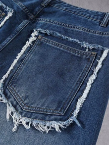 Manfinity EMRG Vintage Streetwear Pocket Frayed Design Loose Wide Leg Aqua Blue Washed Denim Jeans Hen Do Summer - Blue - View 6