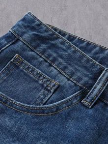 Manfinity EMRG Vintage Streetwear Pocket Frayed Design Loose Wide Leg Aqua Blue Washed Denim Jeans Hen Do Summer - Blue - View 7