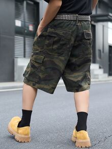 Manfinity EMRG Men's Street Style Casual Multi-Pocket Cargo Camouflage Denim Shorts - Army Green - View 9