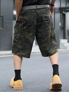 Manfinity EMRG Men's Street Style Casual Multi-Pocket Cargo Camouflage Denim Shorts - Army Green - View 2