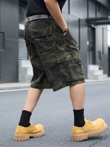 Manfinity EMRG Men's Street Style Casual Multi-Pocket Cargo Camouflage Denim Shorts - Army Green - View 6