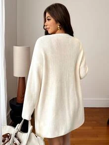 Vionelle Plus Size Women's New Fashion Casual Elegant New Chinese Style Ruyi Button Decor Cardigan Sweater, White, Daily Versatile Minimalist Spring Formal - Apricot - View 2