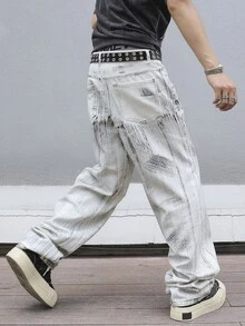 Manfinity EMRG Men's Fashion Casual Vintage Washed Denim Jeans - Multicolor - View 6