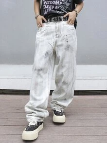 Manfinity EMRG Men's Fashion Casual Vintage Washed Denim Jeans - Multicolor - View 9