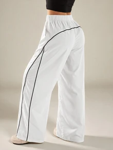 SHEIN PETITE Women's Autumn/Winter Street Style Vintage Holiday Outing Back To School Basic Black Wide Leg Pants, Essential For Daily Wear - White - View 2